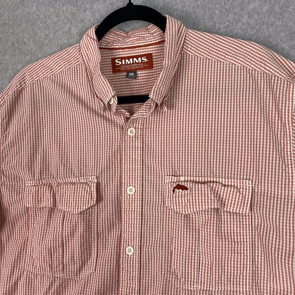 Simms Shirt Mens XL Pink Plaid Long Sleeve Button Up Pockets - Picture 3 of 8